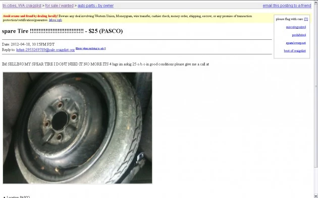 Is Craigslist a good place to sell spare tires?