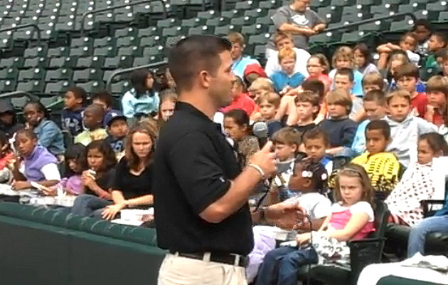 Clint Faught speaking to kids