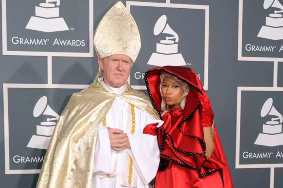 Nicki Minaj Channels Red Riding Hood + Catholic Church on 2012 Grammy Red Carpet