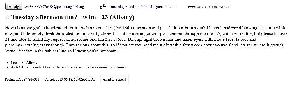 Albany Area Craigslist Ad Searches For 'Tuesday Afternoon ...
