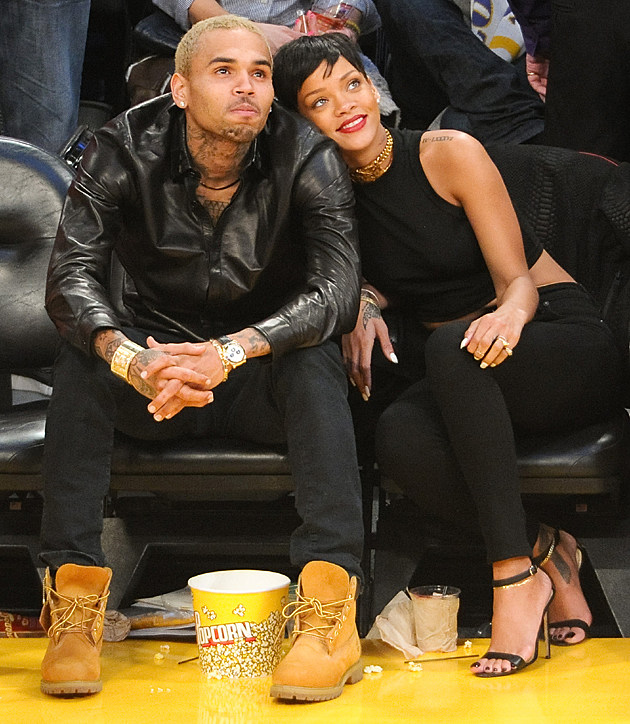 Chris Brown and Rihanna at the Lakers Game