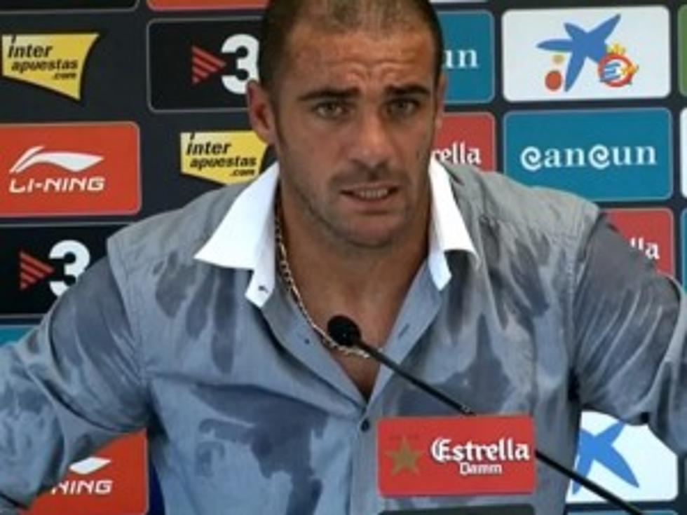 Oops! Soccer Star Gets Embarrassingly Sweaty at Press Conference [VIDEO]