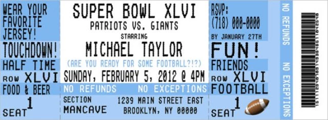 Super, Bowl, party, football, ticket, invitation