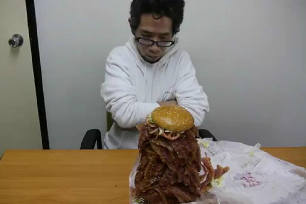 Brave Man Attempts to Eat Burger King Whopper With 1,050 Strips of Bacon