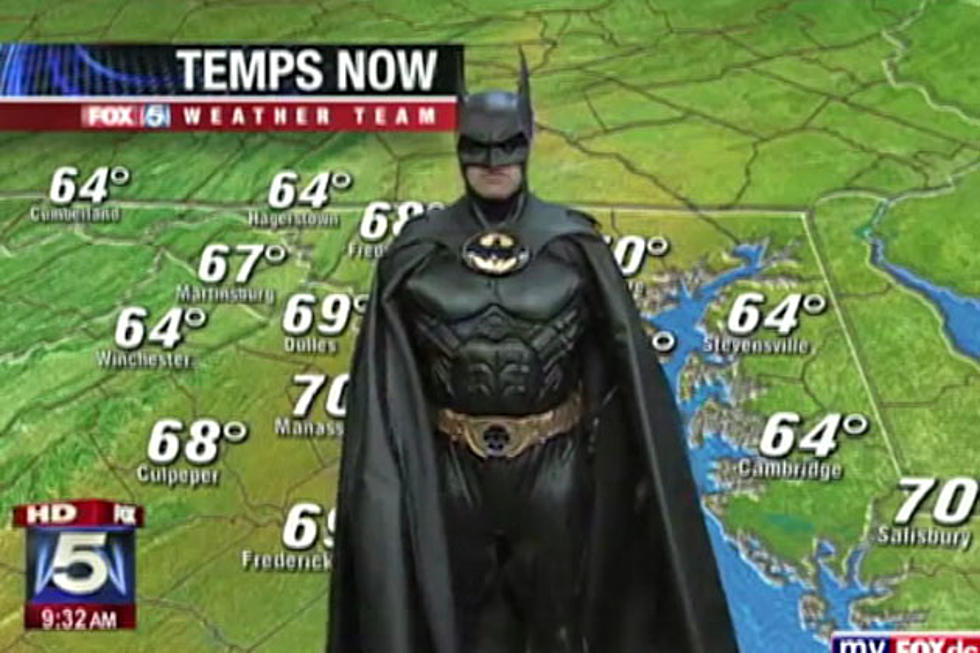 Batman Does the Weather at Local News Station